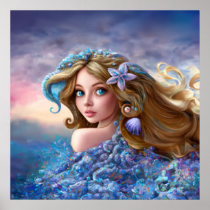 Mermaid Sea Goddess Nymph Siren Unterwasser Art Poster