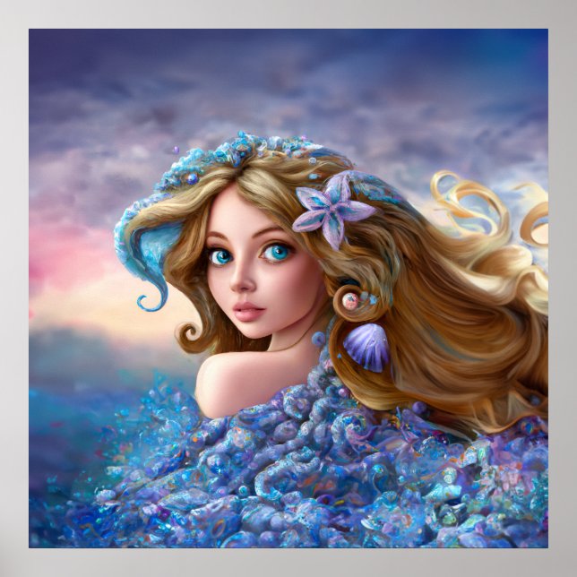 Mermaid Sea Goddess Nymph Siren Unterwasser Art Poster (Vorne)