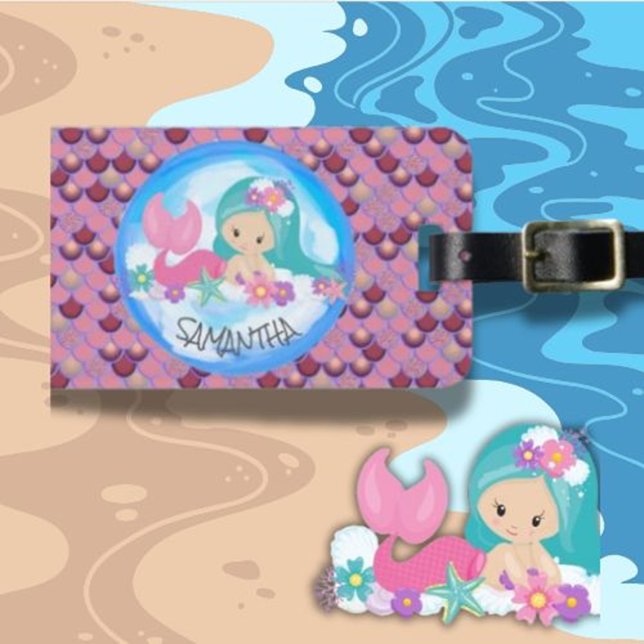 Mermaid Sea Lila Pink Scales Gepäckstück Gepäckanhänger (Make your travels magical with this Mermaid Sea Purple Pink Scales Luggage Tag.)