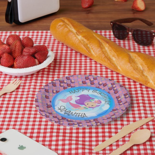 Mermaid Sea Lila Pink Scales Paper Plate Pappteller (Picknick)