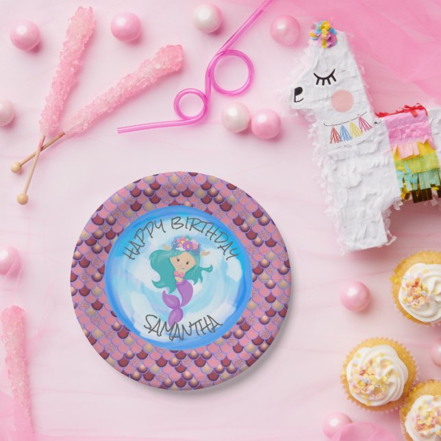 Mermaid Sea Lila Pink Scales Paper Plate Pappteller (Party)