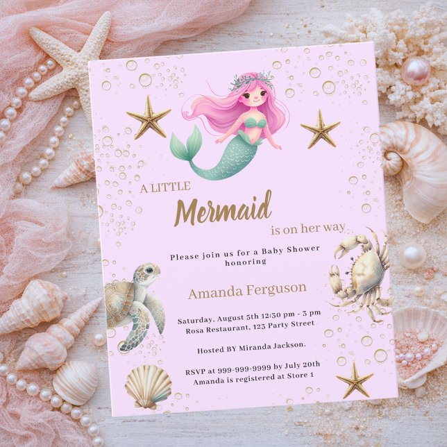 Mermaid sea pink purple Baby Shower invitation (Von Creator hochgeladen)
