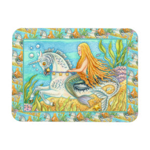 MERMAID & SEA STALLION, WHIMSICAL FANTASY UNICORN MAGNET