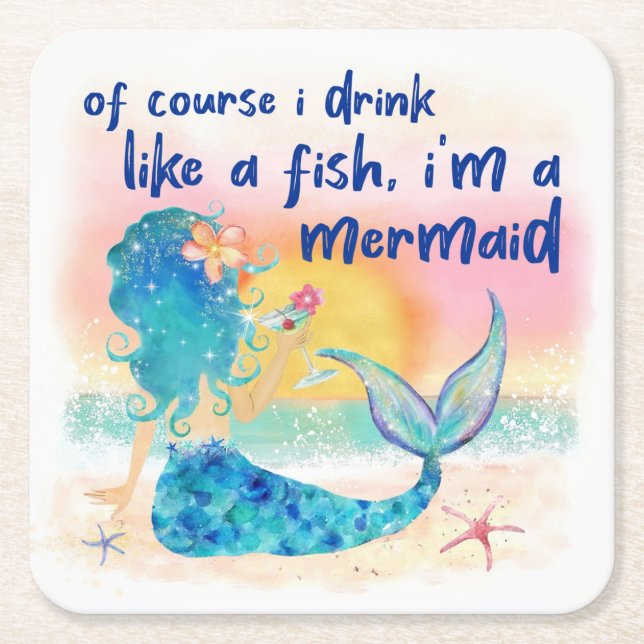 Mermaid Sea | Trinken wie ein Fisch Rechteckiger Pappuntersetzer (Vorderseite)