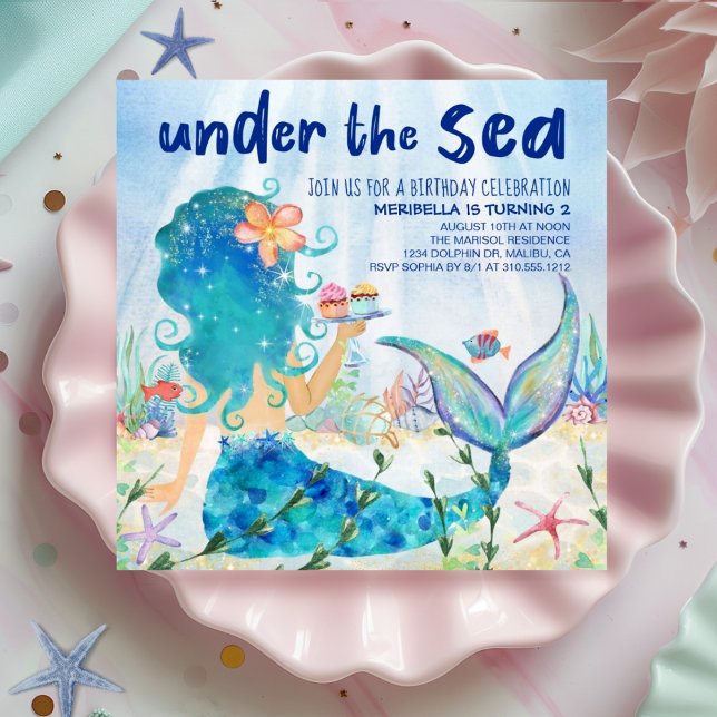 Mermaid Sea | Tropischer Ozean Cupcakes Geburtstag Einladung (Von Creator hochgeladen)