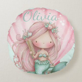 Mermaid Seashell Lovers Name  Rundes Kissen