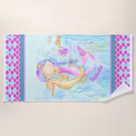 Mermaid Seepferd Aquarell Art individuelle Name Strandtuch