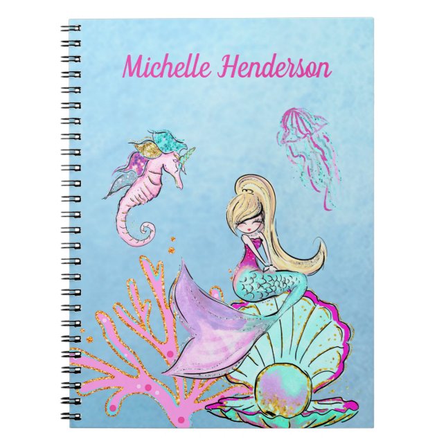 Mermaid Seepferd & Jellyfish Notebook Notizblock (Vorderseite)