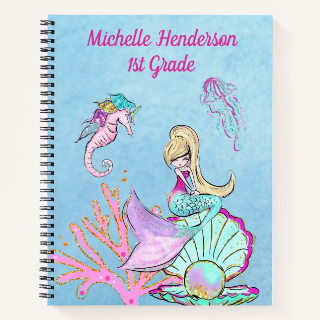 Mermaid Seepferd & Jellyfish Notebook Notizbuch (Vorderseite)