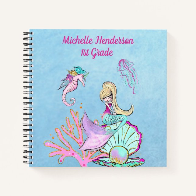 Mermaid Seepferd & Jellyfish Notebook Notizbuch (Vorderseite)