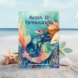 Mermaid & Seepferd Santa Beach Weihnachten