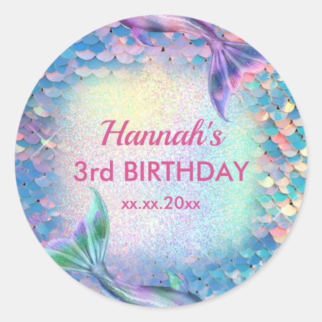 Mermaid-Sequenzer Birthday Classic Round Sticker (Vorderseite)