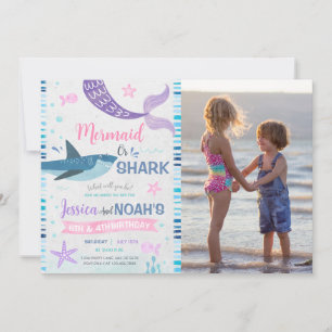 Mermaid & Shark Joint Birthday Foto Einladung