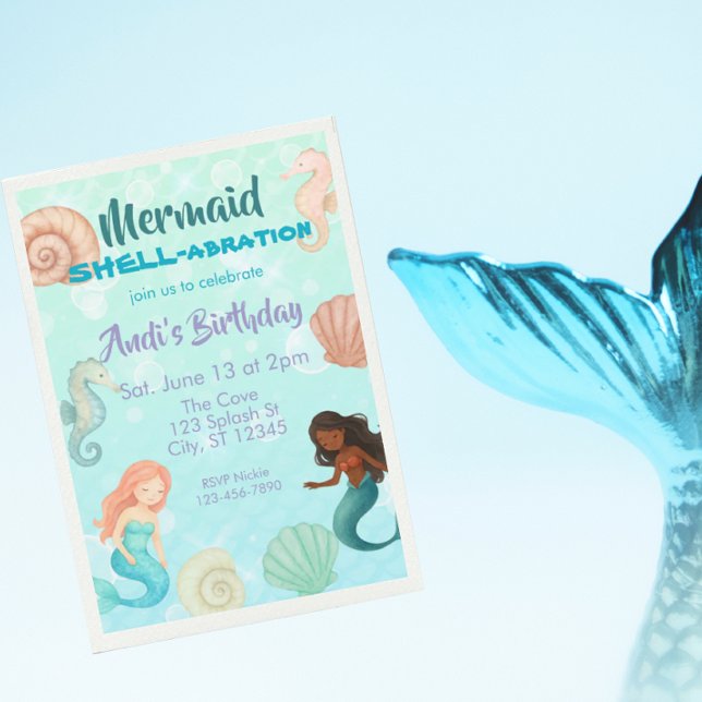 Mermaid SHELL-abration, Watercolor Birthday Einladung (Von Creator hochgeladen)