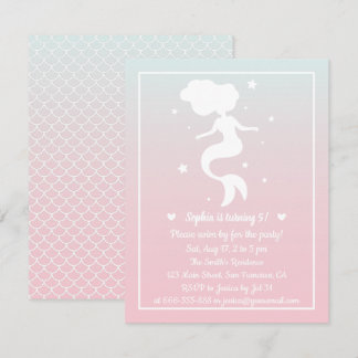 Mermaid Silhouette Girls Ombre Birthday Party Einladung