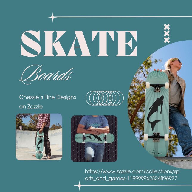 Mermaid Silhouette Sun Ray Skateboard (Von Creator hochgeladen)