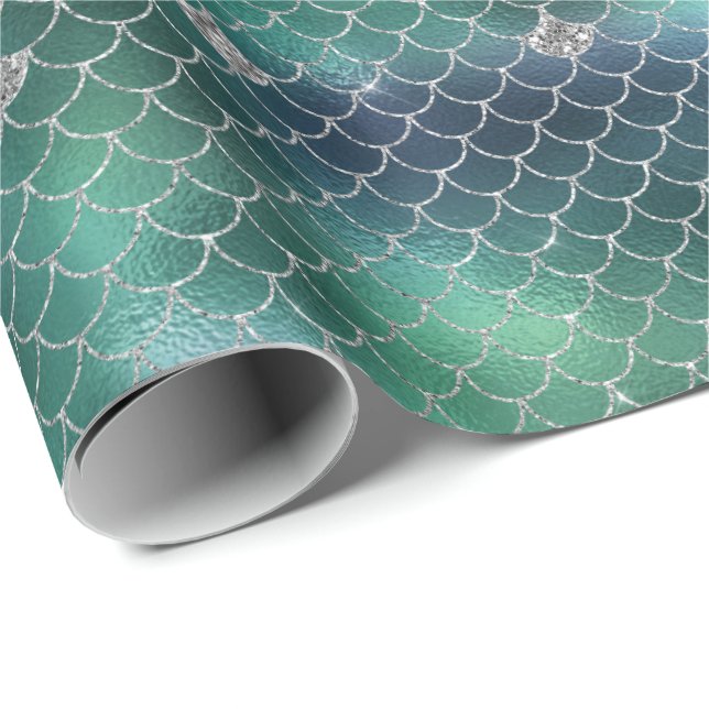 Mermaid Silver Aquamarin Ocean Glitz Geschenkpapier (Rolleneckpunkt)