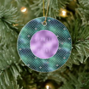 Mermaid Silver Aquamarin Ocean Glitz Keramik Ornament