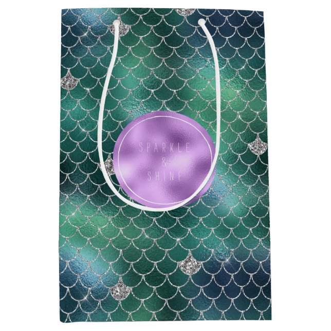 Mermaid Silver Aquamarin Ocean Glitz Mittlere Geschenktüte (Vorderseite)
