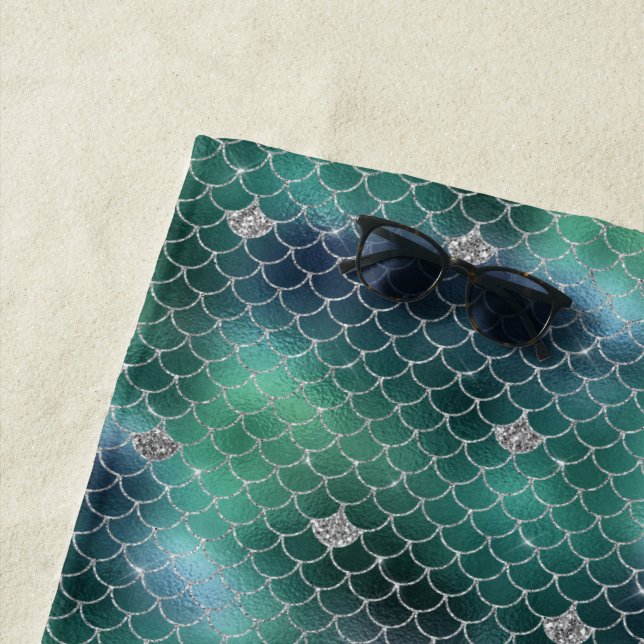 Mermaid Silver Aquamarin Ocean Glitz Strandtuch (Beispiel)