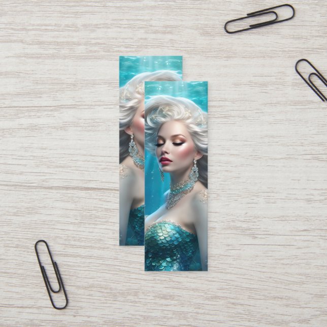 Mermaid Silver Hair Türkis Ocean Mini Lesezeichen Visitenkarte (Vorderseite/Rückseite Beispiel)