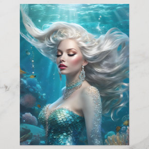 Mermaid Silver Hair Türkis Ocean Paper