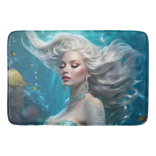 Mermaid Silver Hair Türkis Ozean Badematte (Vorderseite)