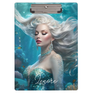 Mermaid Silver Hair Türkis Ozean Klemmbrett