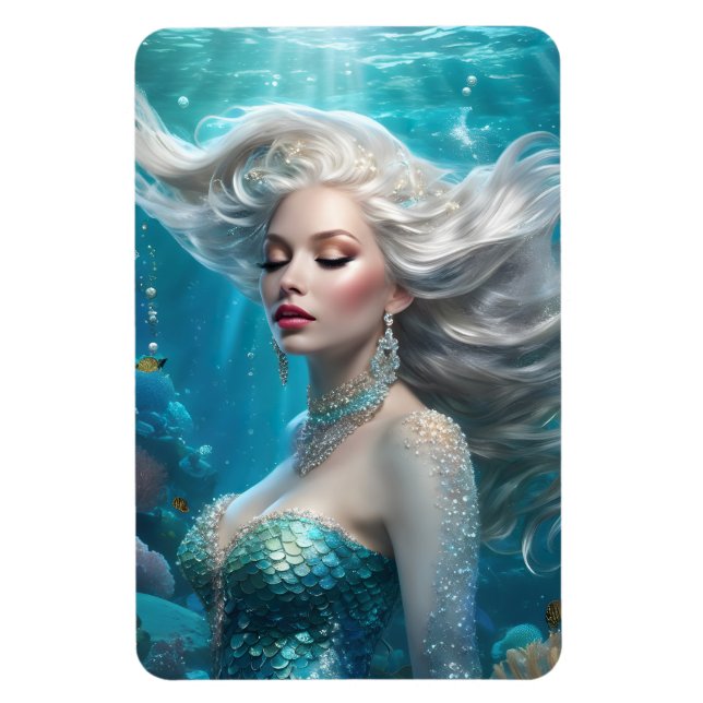 Mermaid Silver Hair Türkis Ozean Magnet (Vertikal)