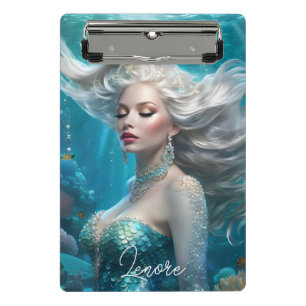 Mermaid Silver Hair Türkis Ozean Mini Klemmbrett