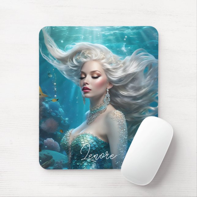 Mermaid Silver Hair Türkis Ozean Mousepad (Mit Mouse)