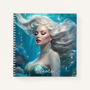 Mermaid Silver Hair Türkis Ozean Notizbuch