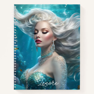 Mermaid Silver Hair Türkis Ozean Notizbuch