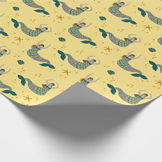 Mermaid Siren Thema Illustration Print Yellow Geschenkpapier (Ecke)