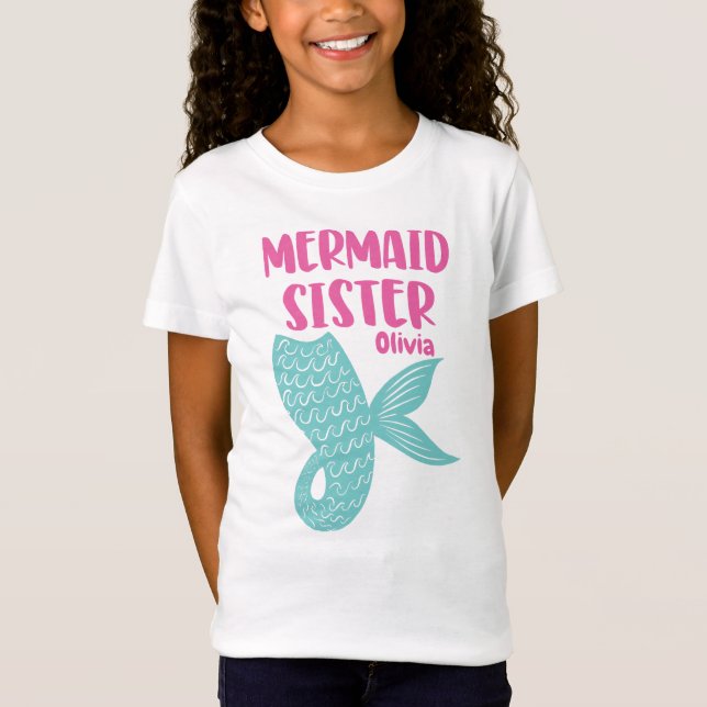Mermaid Sister Wave Schwanz spielend Textdesign T-Shirt (Vorderseite)