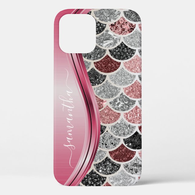 Mermaid-Skala Silver Handgeschriebener Name Rosa Case-Mate iPhone Hülle (Rückseite)