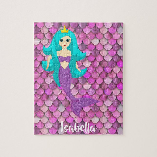 Mermaid skaliert Prinzessin pink lila Mädchenname Puzzle (Vertikal)