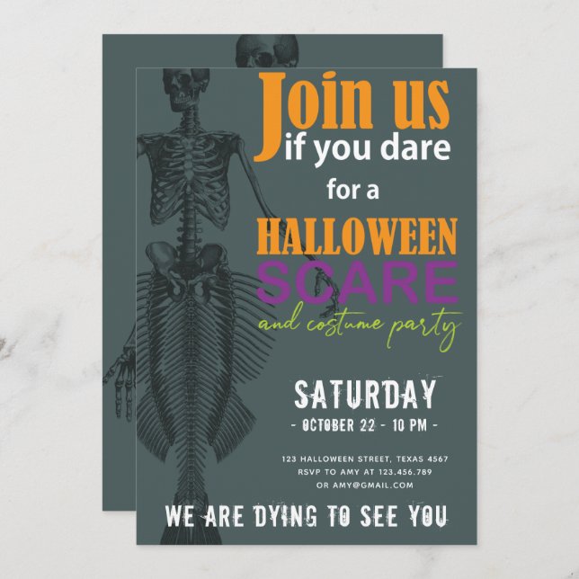 Mermaid Skeleton Halloween-Party Einladung (Vorne/Hinten)