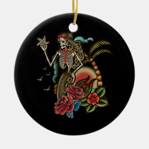 Mermaid Skeleton Traditionelle Tattoo Old School H Keramik Ornament