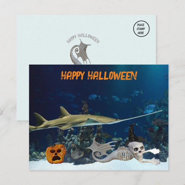 Mermaid Skeleton Under Sea Halloween Postkarte (Vorne/Hinten)