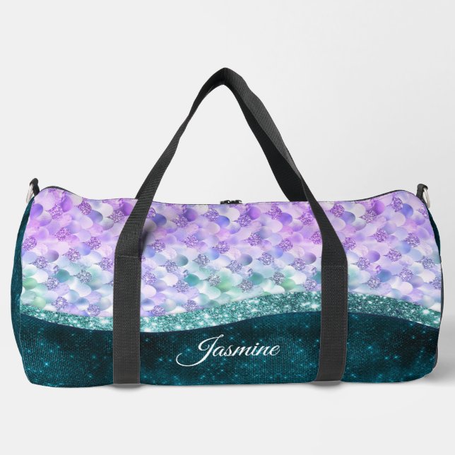 Mermaid skin aquamarin silber Imitate Glitzer mono Duffle Bag (Vorderseite)