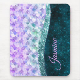 Mermaid skin aquamarin silber Imitate Glitzer mono Mousepad