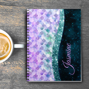 Mermaid skin aquamarin silber Imitate Glitzer mono Notizblock