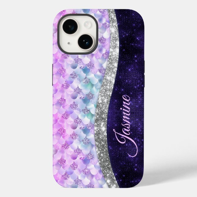 Mermaid skin lila silber Imitate Glitzer monogramm Case-Mate iPhone Hülle (Rückseite)