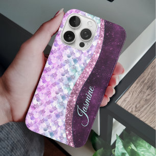 Mermaid skin pink silber Imitate Glitzer monogramm iPhone 16 Pro Hülle