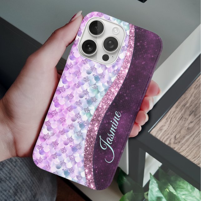 Mermaid skin pink silber Imitate Glitzer monogramm Case-Mate iPhone Hülle (Von Creator hochgeladen)