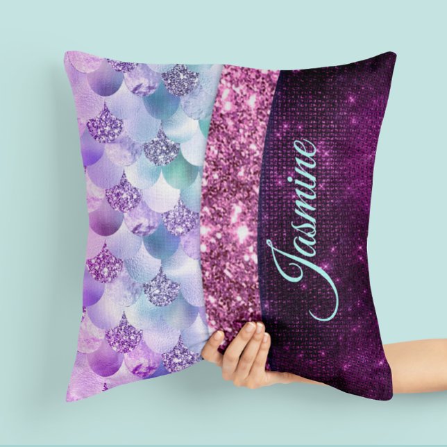 Mermaid skin pink silber Imitate Glitzer monogramm Kissen (Von Creator hochgeladen)