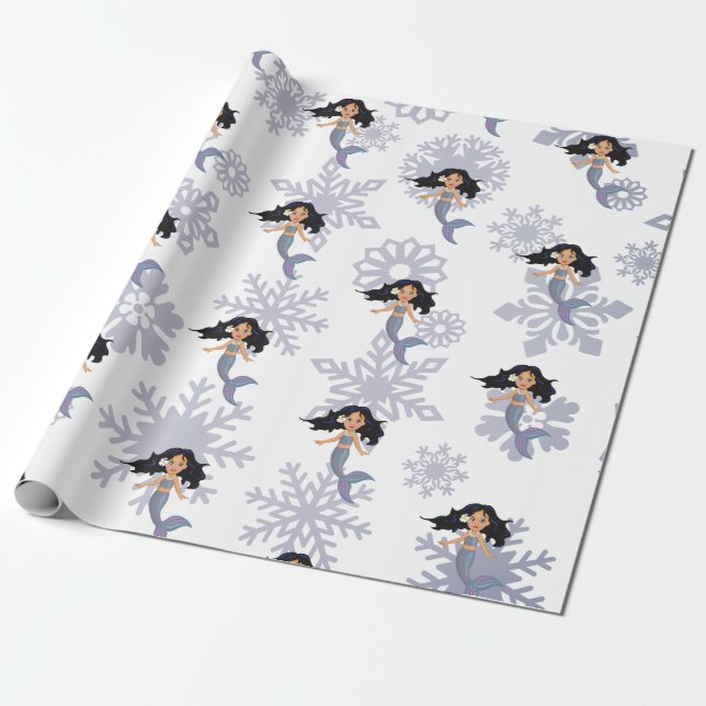 Mermaid Snowflake Weihnachtssilber Geschenkpapier (Ungerollt)