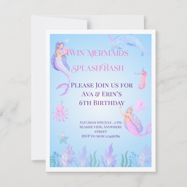 Mermaid Splish Splash Bash Birthday Einladung (Vorderseite)