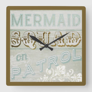Mermaid Squad auf Patrol Quadratische Wanduhr